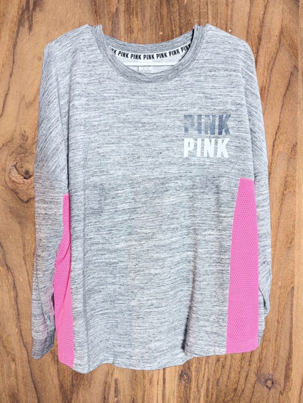 PINK Victoria's Secret Gray Heather Long Sleeve Top with Pink Panels